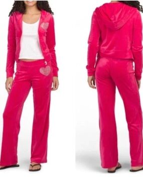 Juicy Couture Vixen Pink Velour Hoodie Tracksuit Bling Rhinestone Heart NWT